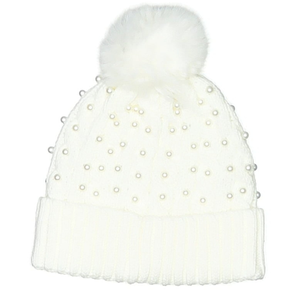 Madden Girl White Knit Beanie with Pom Pom